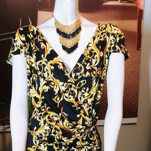 DESIGNER AA STUDIO--BAROQUE PRINT WITH RUCHED WAIST